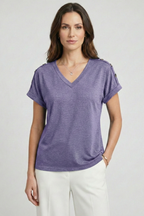 T-shirt da Donna con Scollo a V e Maniche con Risvolto