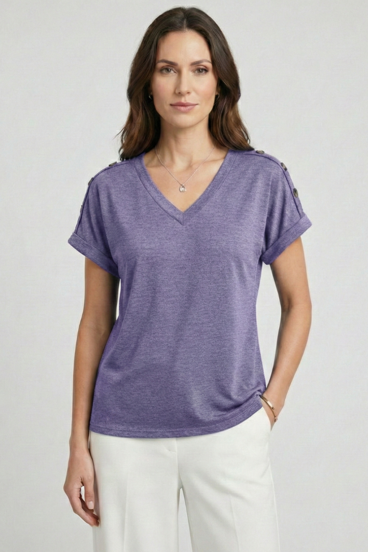 T-shirt da Donna con Scollo a V e Maniche con Risvolto