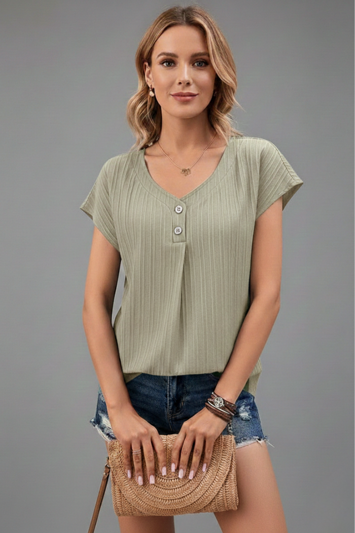 T-shirt da Donna con Scollo a V e Tessuto a Costine
