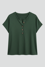 T-shirt da Donna con Scollo a Bottoni e Maniche Corte