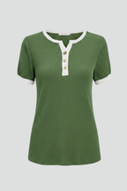 T-shirt da Donna con Scollo Henley e Chiusura a Bottoni