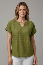 T-shirt da Donna con Scollo a Intaglio e Ricamo a Occhielli